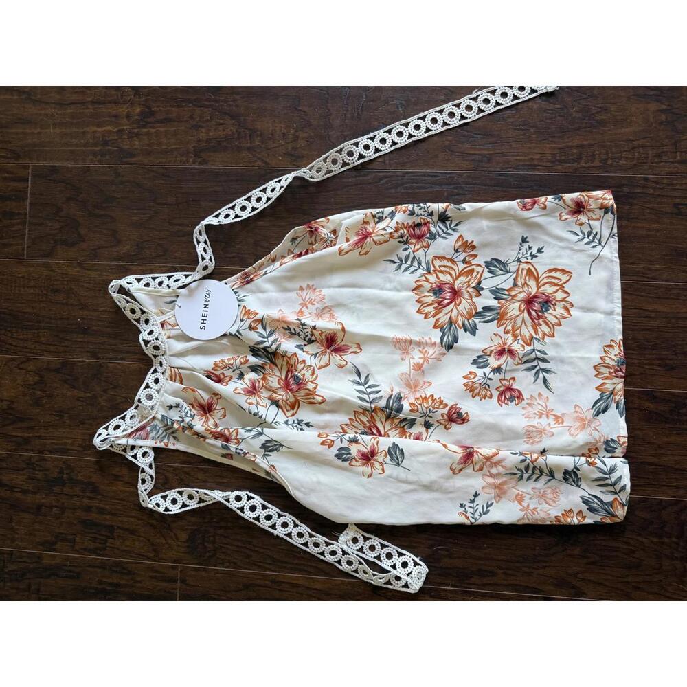 SHEIN Floral Halter Top with Lace Trim - fits med-large